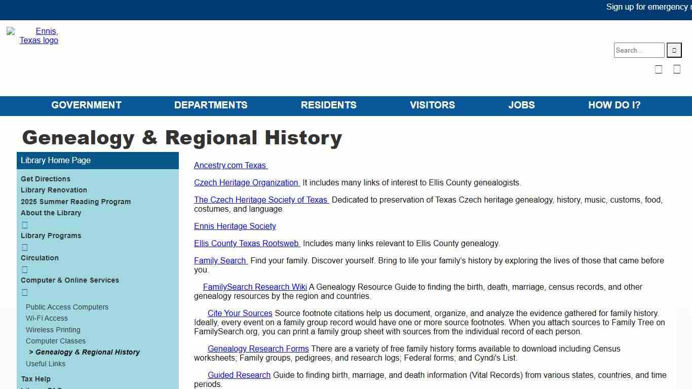 Official Website for the City of Ennis, Texas - Genealogy & Regional History