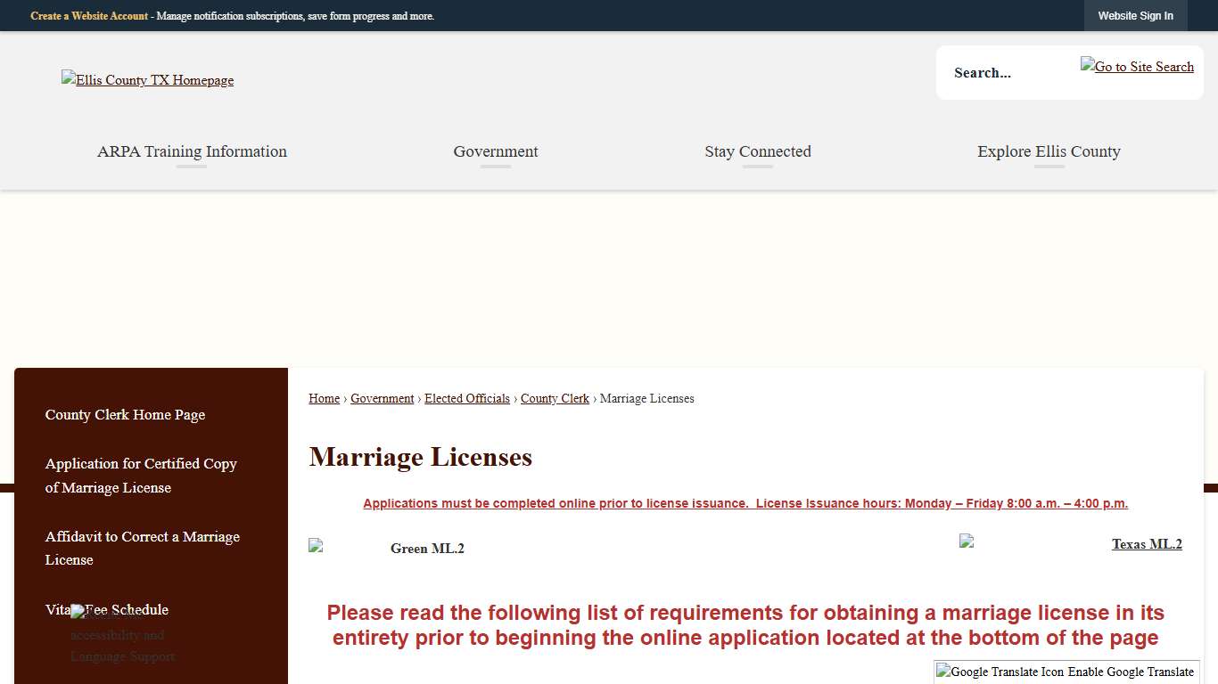 Marriage Licenses Ellis County, TX Official Website