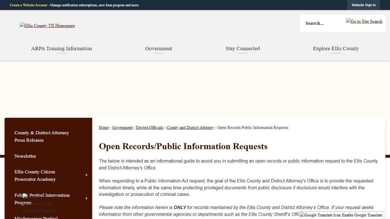 Open Records/Public Information Requests Ellis County, TX Official Website